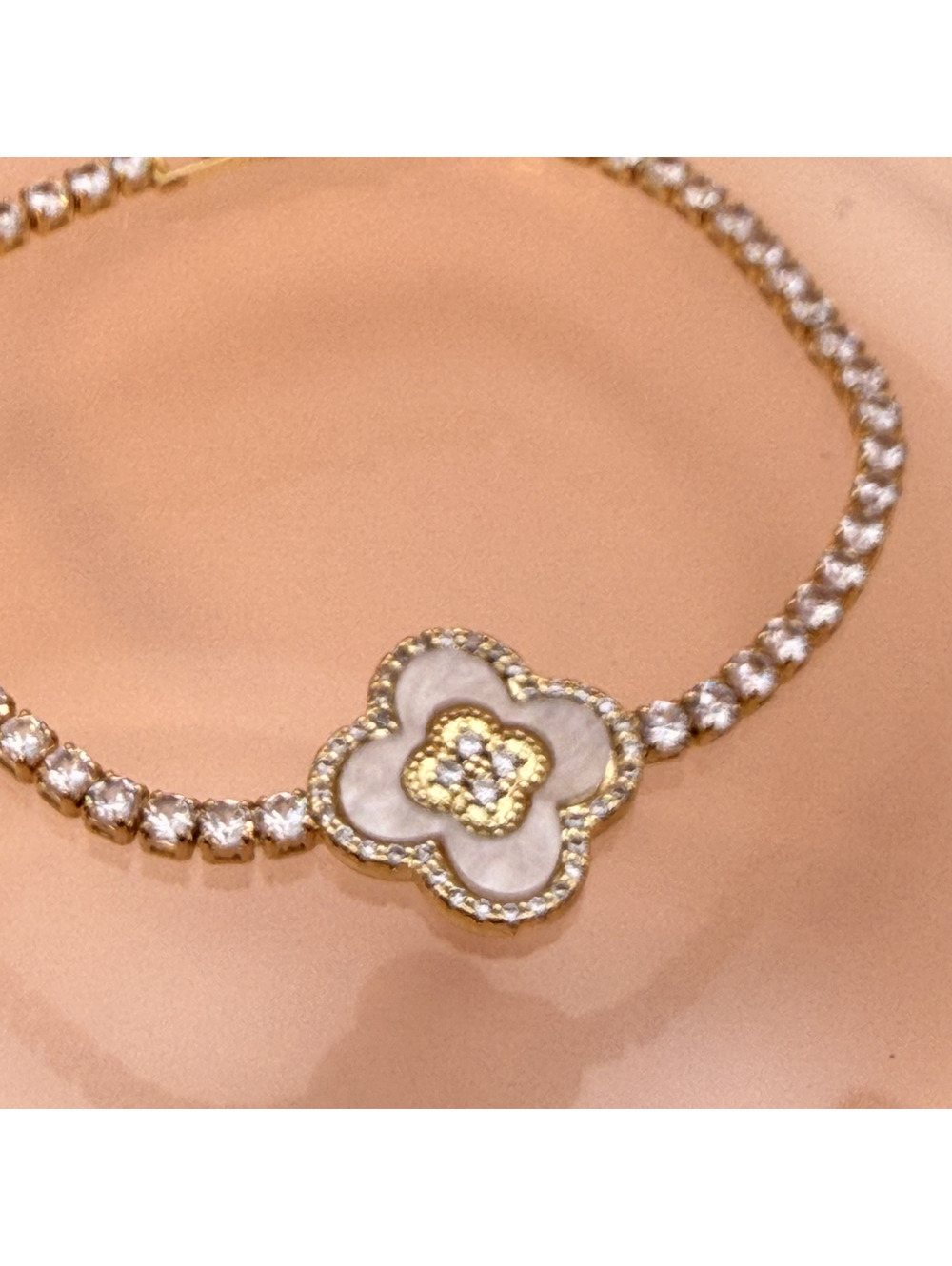 candy+clover gold rhinestone crystal clover tennis bracelet